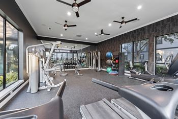Expansive fitness center featuring various gym equipment